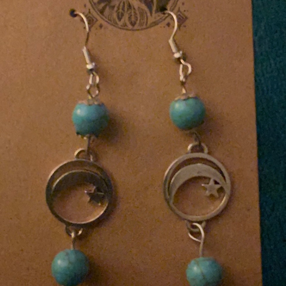 Silver and Turquoise Moon Earrings